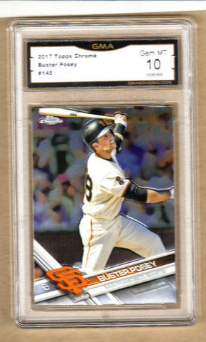Buster Posey - 2017 Topps Chrome Baseball Card-Graded-#145-Giants-10/10 Gem Mint